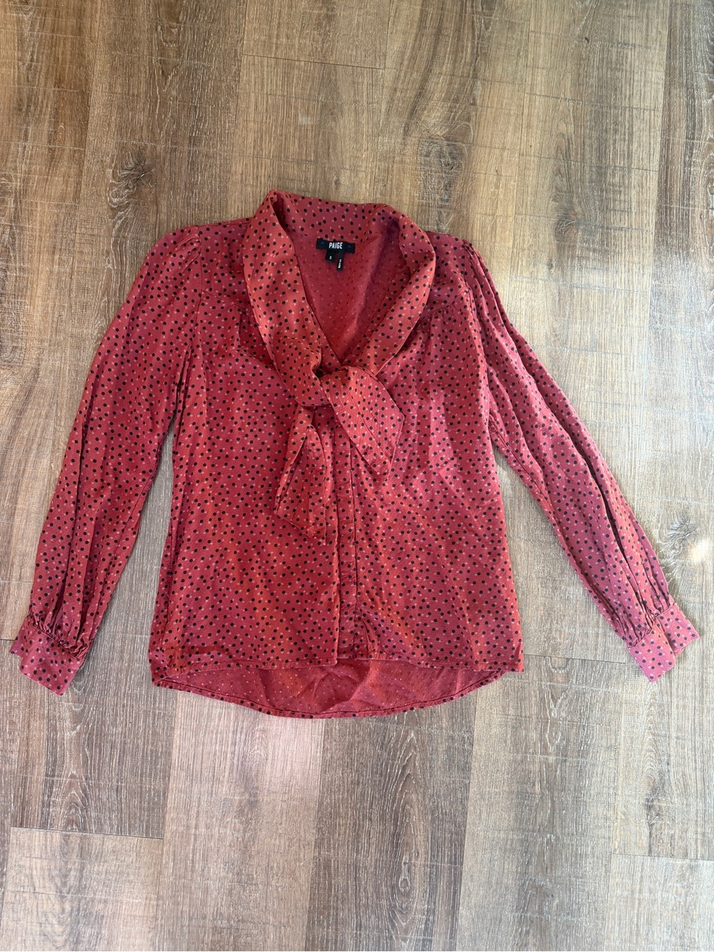Paige Red Polka Dot Tie-Neck Blouse size small